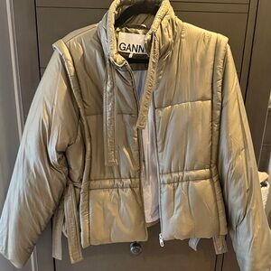 Ganni Olive Green Quilted Puffer Jacket